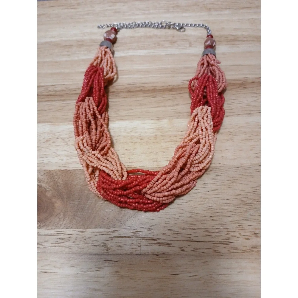 Vintage Seed Bead Choker Necklace Pink Fuchsia Multi Strand 16 Inches - Picture 3 of 6